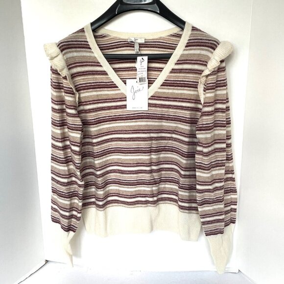 Joie V-Neck Sweater - Cream and Brown Stripes - Picture 3 of 9